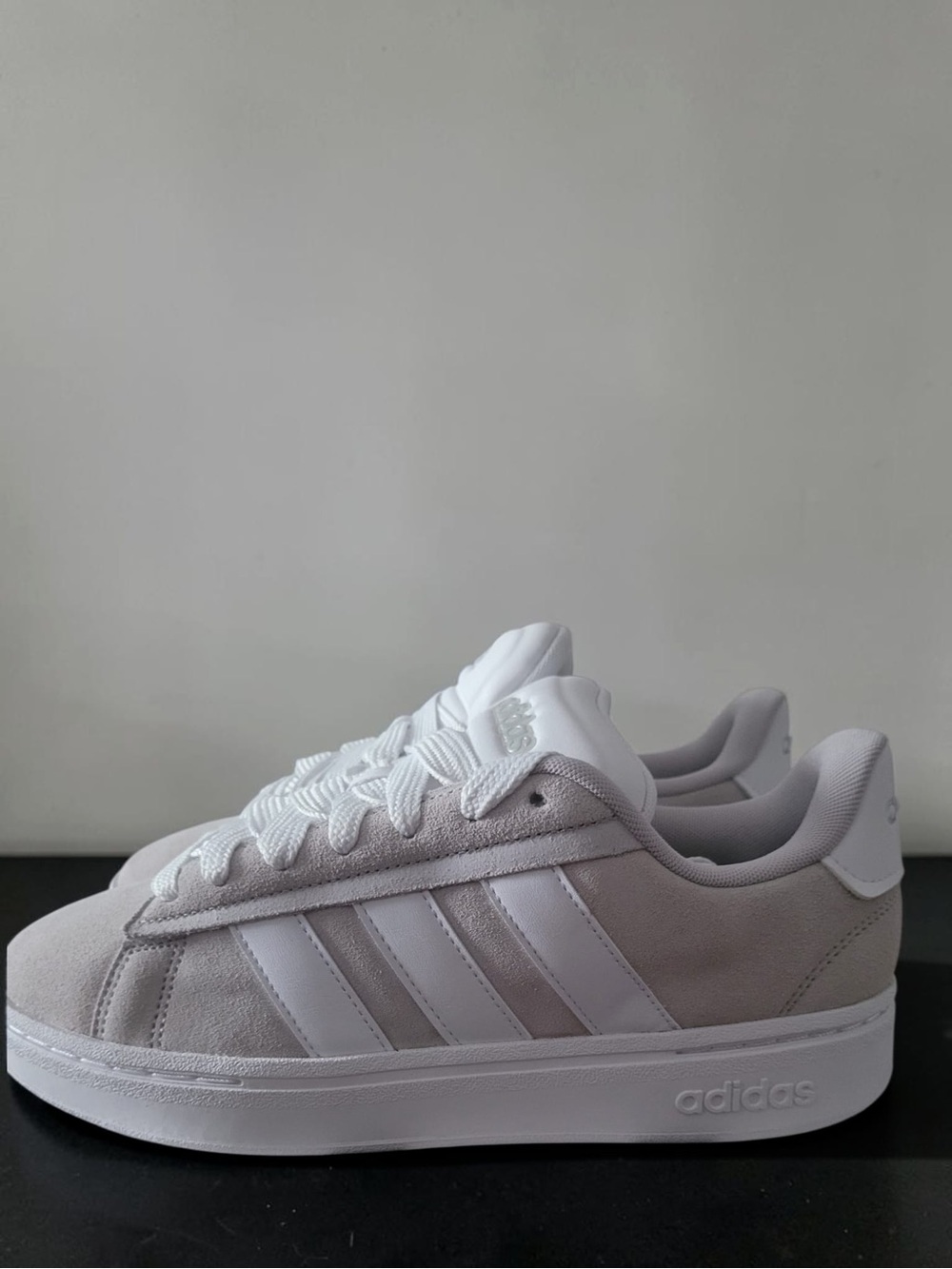 adidas Light Gray and White Suede Low-Top Sneakers